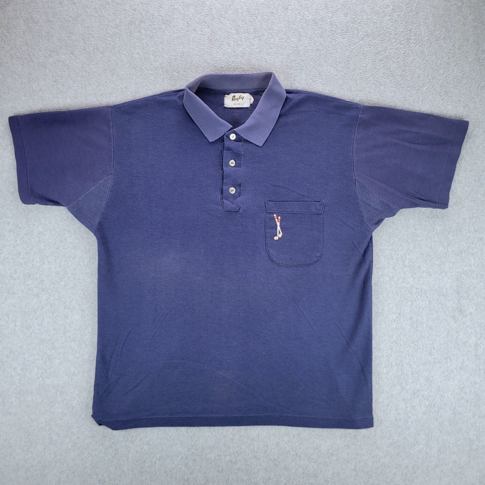 Rugby Brand Polo Shirt Men L Blue VTG Golf Embroidered Pique Short Sleeve Pocket